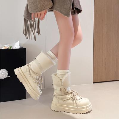Waterproof Snow Boots Women's Winter New Wool Integrated Warm Cotton Shoes Thick-soled Versatile Velvet Short Boots