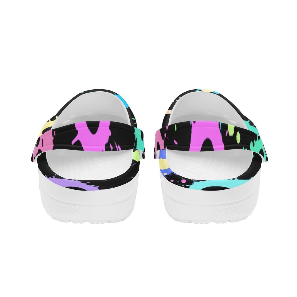 White EVA Clogs with Neon Cross Print, Lightweight Slip On Garden Shoes, Breathable Beach Sandals, Indoor Outdoor Slippers for Men Women
