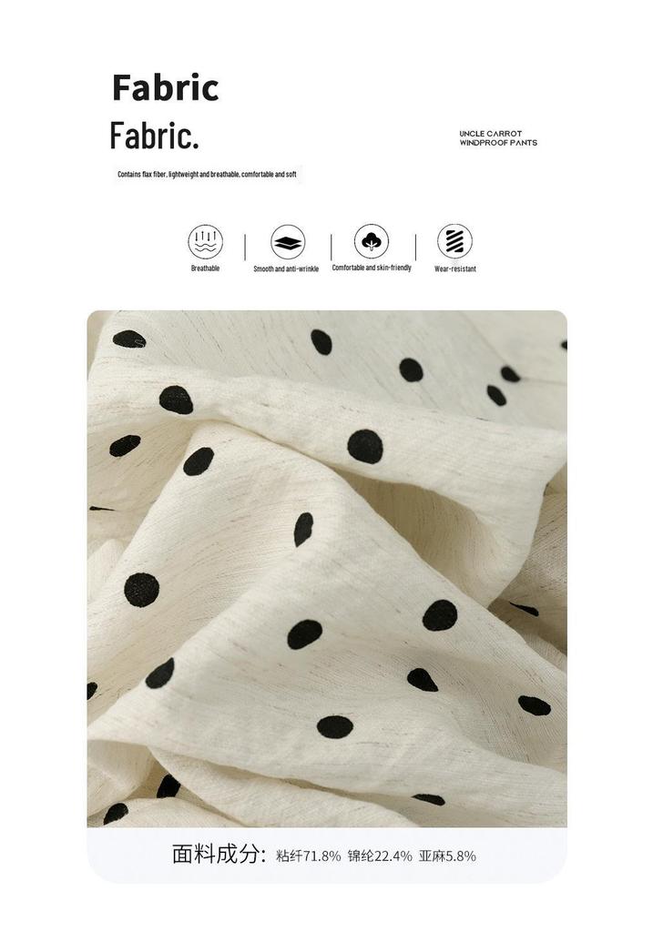 Damen Hochtaillierte Leinenhose mit Polka Dots - Sommer Elastisch Weiter Bein, Große Größe