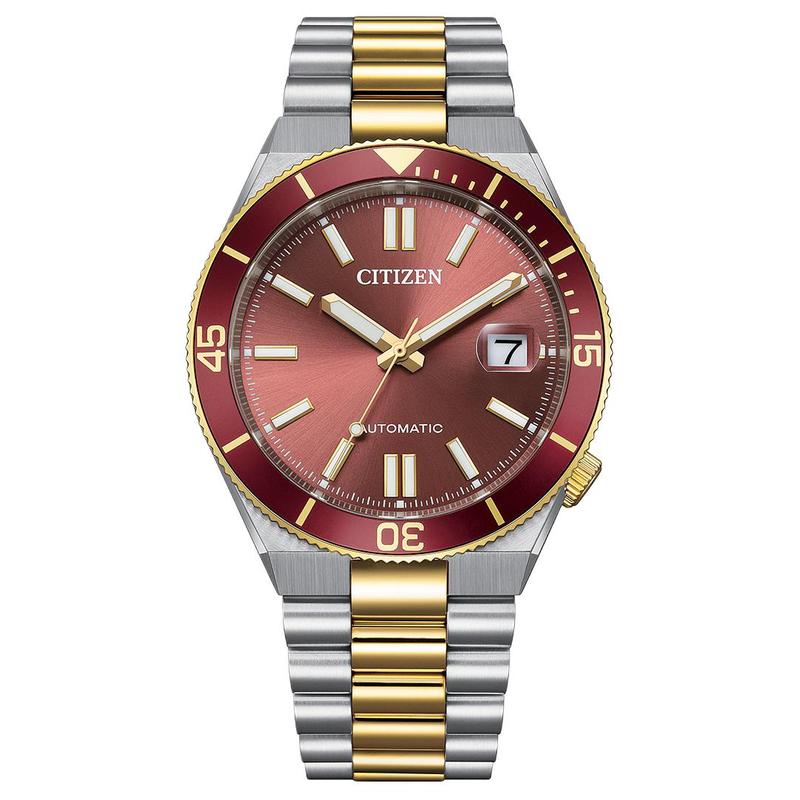 

CITIZEN mechanical watch series 100 meters waterproof date display half-gold plating surface Automatic Steel Strap 40mm men s watch red dia NJ0234-58X синій
