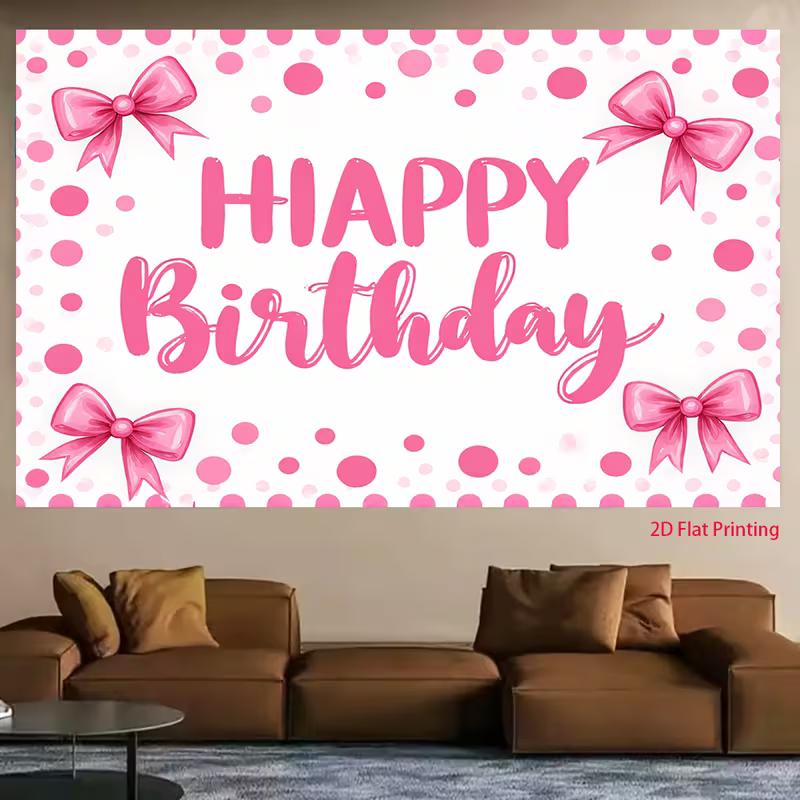 2D Minimal Pink Bow Watercolor Birthday Photography Backdrop Banner
