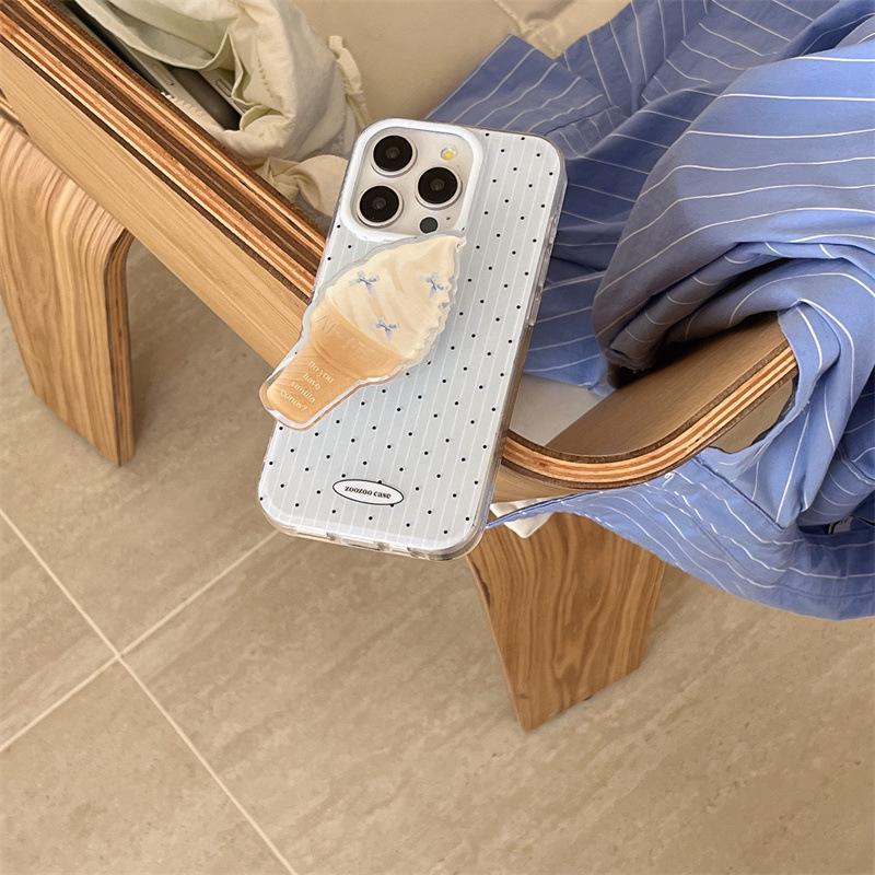 Blue Striped Ice Cream Holder Case for iPhone 15 Pro Max, 14/13/12 - Fresh & Cute