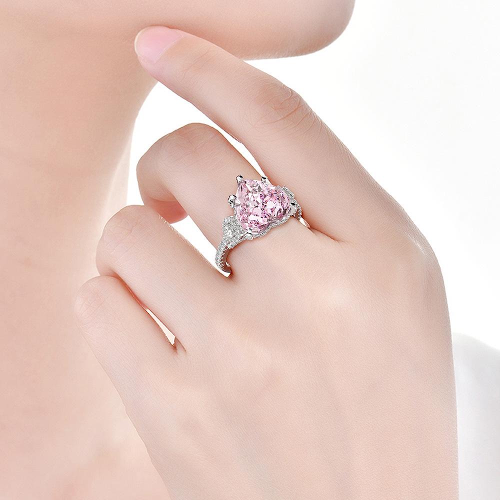 Gica Gema High Carbon Diamond Rings 925 Sterling Silver 12*12mm Heart Pink Gemstone Unique Design Romantic Fine Finger Jewelry Wedding Party Gifts