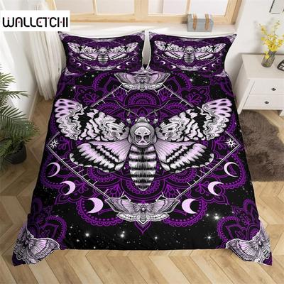 Poszwa na kołdrę Królowa Motyl i Ćma Śmierci Gotycka Czaszka Kwiat Gwieździste Niebo Księżyc Pościel Poliester Boho Egzotyczna Czarna Poszwa na kołdrę
