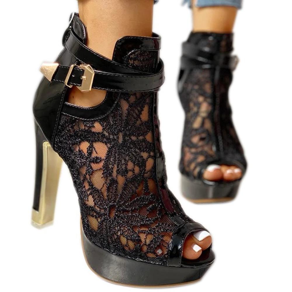 Women's Spring New European & American Style Sandals - Lace Buckle Peep Toe Platform Chunky Heel Perfect for Garden Parties