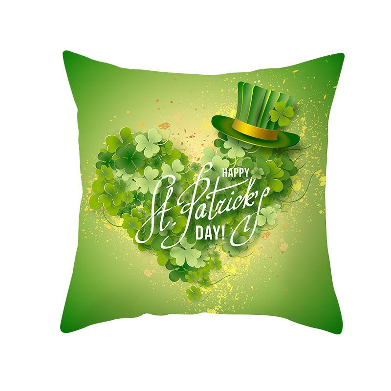 Home St. Patrick's Day Green Peach Velvet Cushion Cover National Day Four-Leaf Clover Cushion Cover