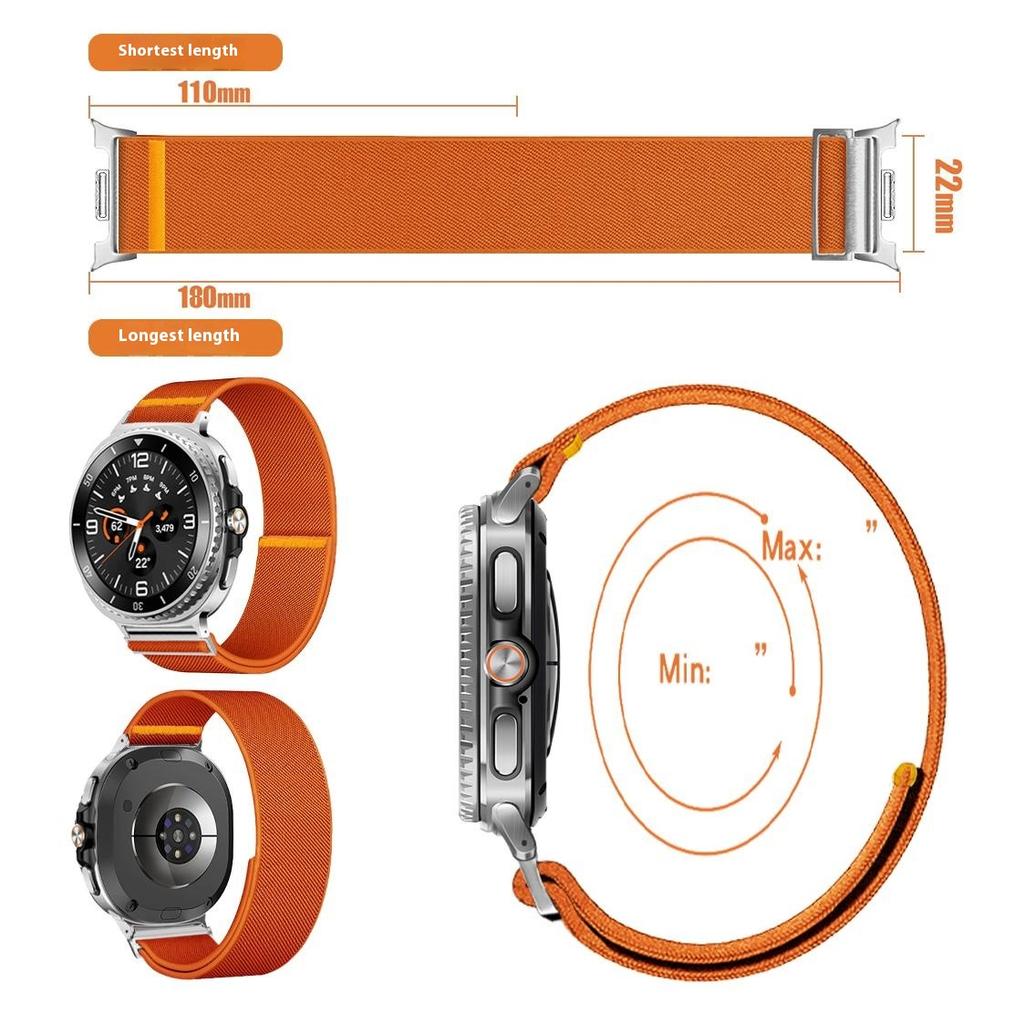 Nylon Watch Band for Samsung Galaxy Watch8 44mm/40mm/Watch8 Classic 46mm Adjustable Elastic Replacement Strap