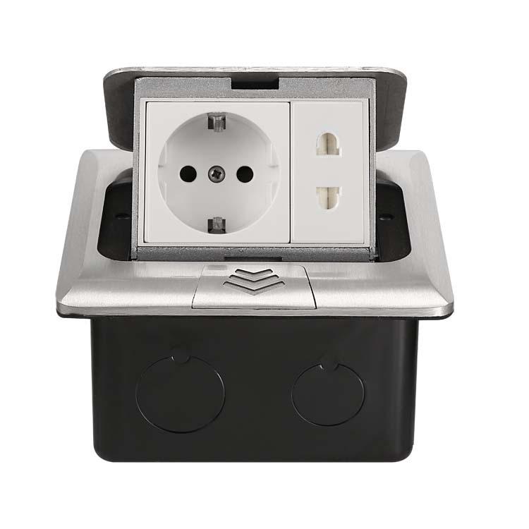 Silver Black Hidden Floor Socket - UK/Thai 15A, US Standard, Six-Hole Floor Power Outlet