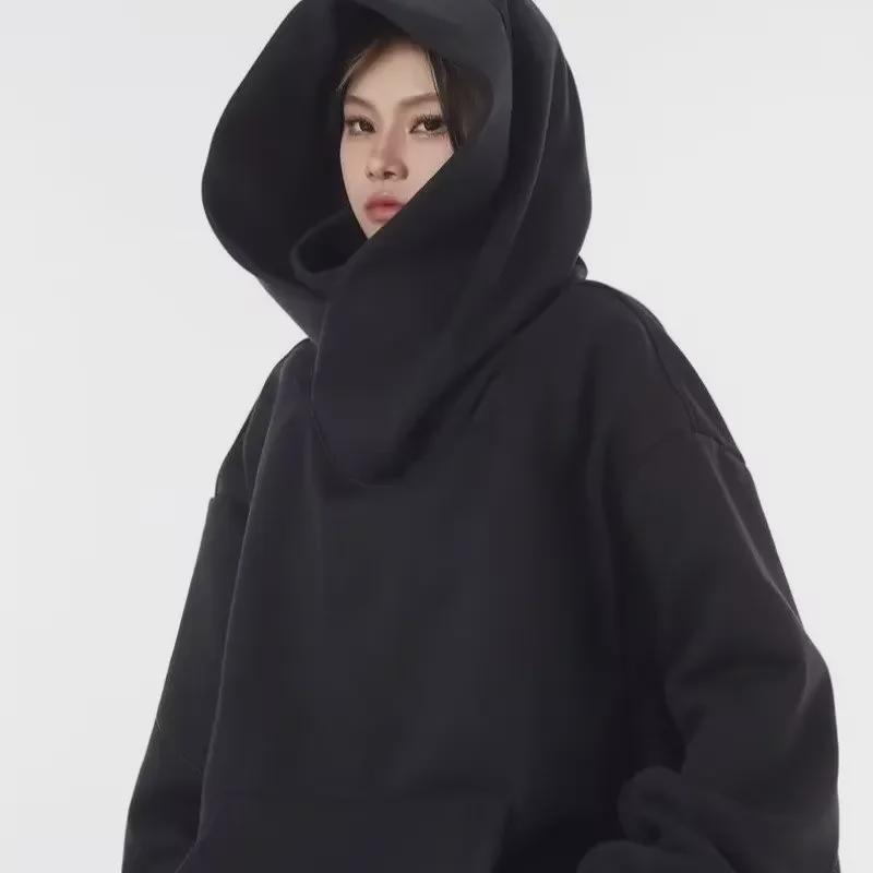 "Unisex High-Collar Hooded Sweatshirt - American Trendy Niche Design, Loose Fit for Men and Women"