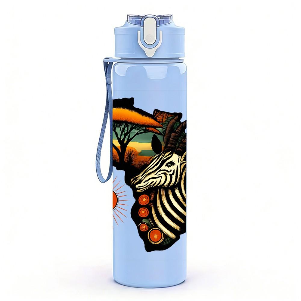 1PC Africa Map Wild Animal 750ml Color Plastic Sports Water Bottle Leakproof Flip Straw Lid Suitable for Sports Office Home Use