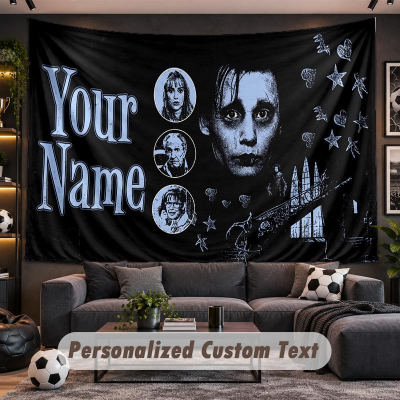 Edward Scissorhands Personalized Tapestry Support Custom Name, Wall Art Home Decoration