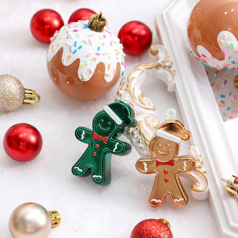 42pcs Christmas Baubles Set Red Green Gold Gingerbread Man Hand Painted Tree Ornaments