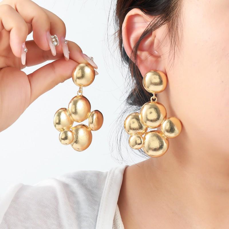 Geometric Dot Cutout Alloy Earrings Women Gold Fashion Minimalist Statement Jewelry 2025