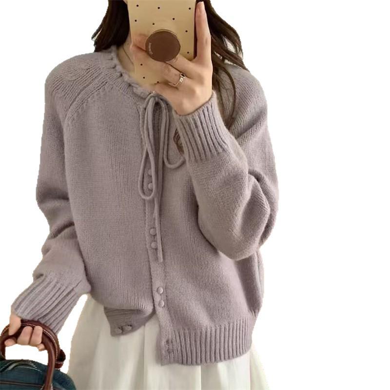 Korean Lace-Up Slimming Cardigan: Women's 2025 Autumn Knitted Outerwear