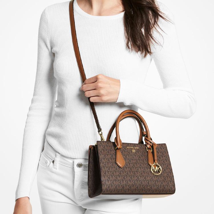 Michael Kors Mk Valerie Commuter Classic Vintage Logo Print Pendant Canvas Polyester Handbag Women Handbag Acorn-Brown 30F2G9VS1B-BRN-ACORN