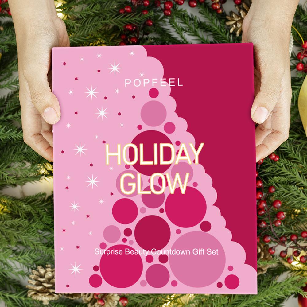 Popfeel Holiday Glow Advent Calendar Makeup Set Full Kit Earth Tone Eyeshadow Lipstick Lip Gloss Mascara Beginner Holiday Gift Box for Women