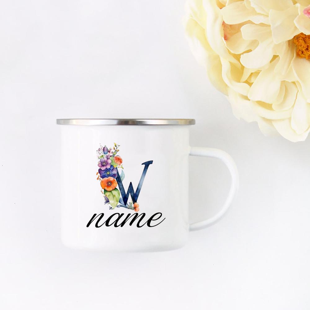 Personalisierte Blumige Initialen Namensbecher Benutzerdefinierter Name Tee Kaffee Heiße Schokolade Tasse Braut Brautjungfer Muttertag Geschenk für Sie
