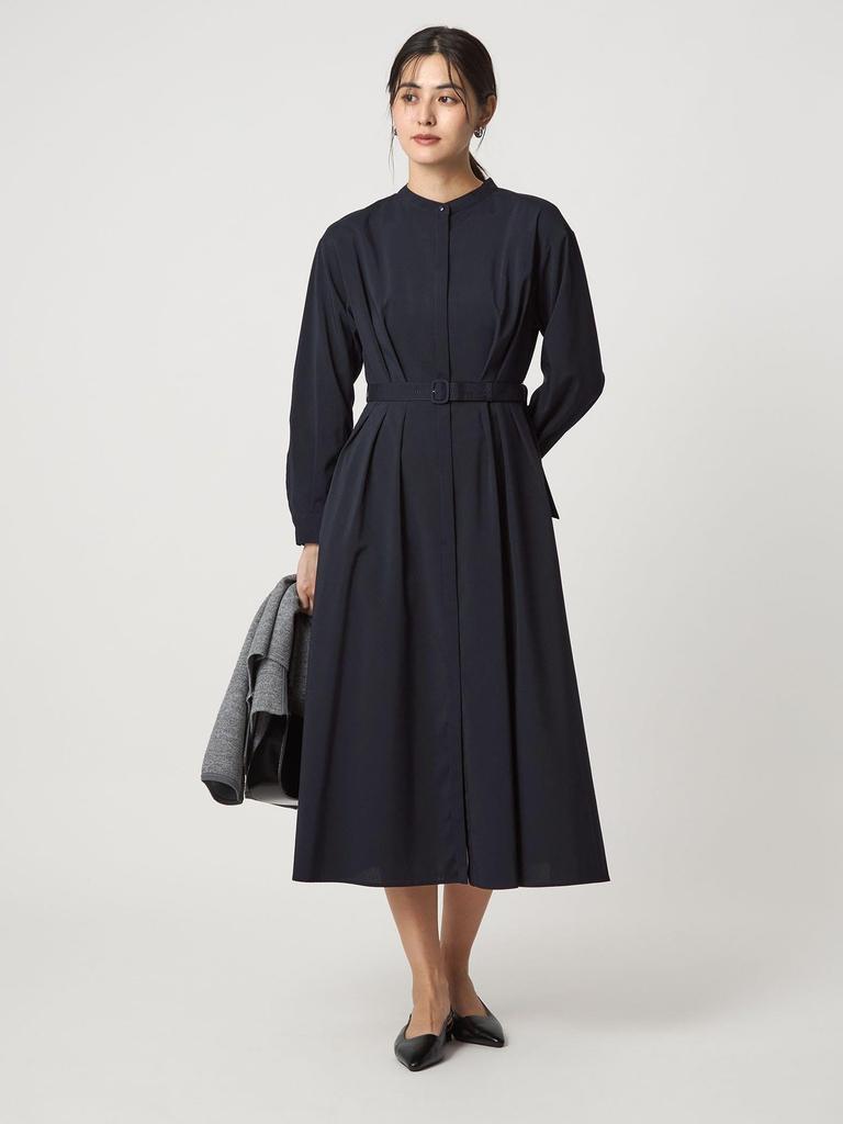 United Arrows Green Label Relaxing Waist Belt Long Sleeve Dress, Machine Washable, 35261992747 7900 Navy (79) Free Shipping