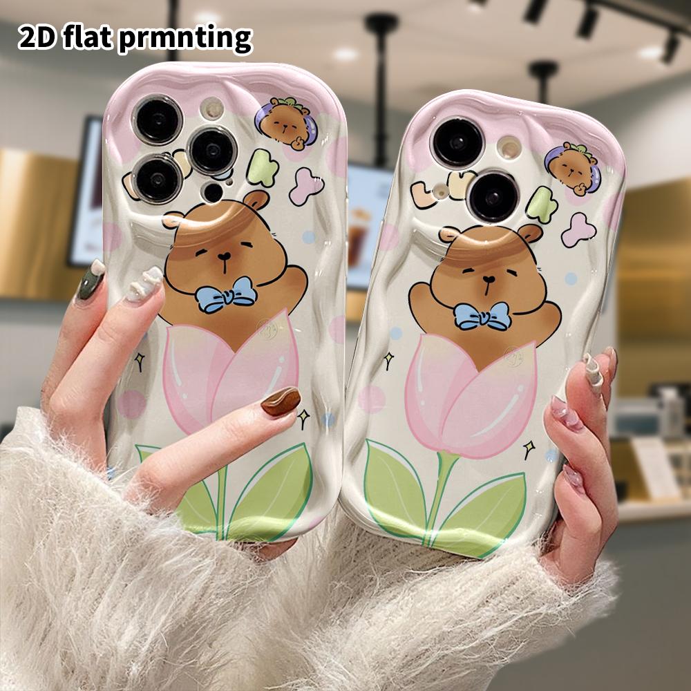 Phone Case: 2D Flat Design Suitable for iPhone 18 17 16 15 14 13 Pro Protective Case, Tulip Capybara, Perfect Christmas and Halloween Holiday Gift