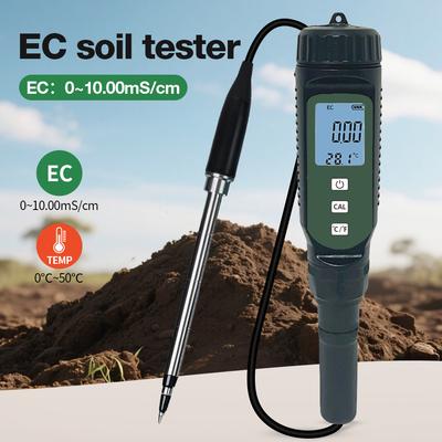 Portable Soil EC Meter High Accuracy Soil Analyzer 2 In 1 Soil EC and Temperature Detector LCD Display Soil Tester for Flower