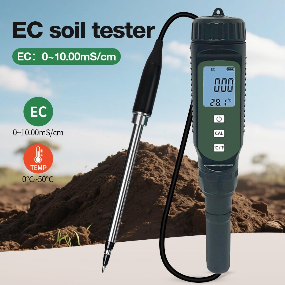 Portable Soil EC Meter High Accuracy Soil Analyzer 2 in 1 Soil EC and Temperature Detector LCD Display Soil Tester for Flower