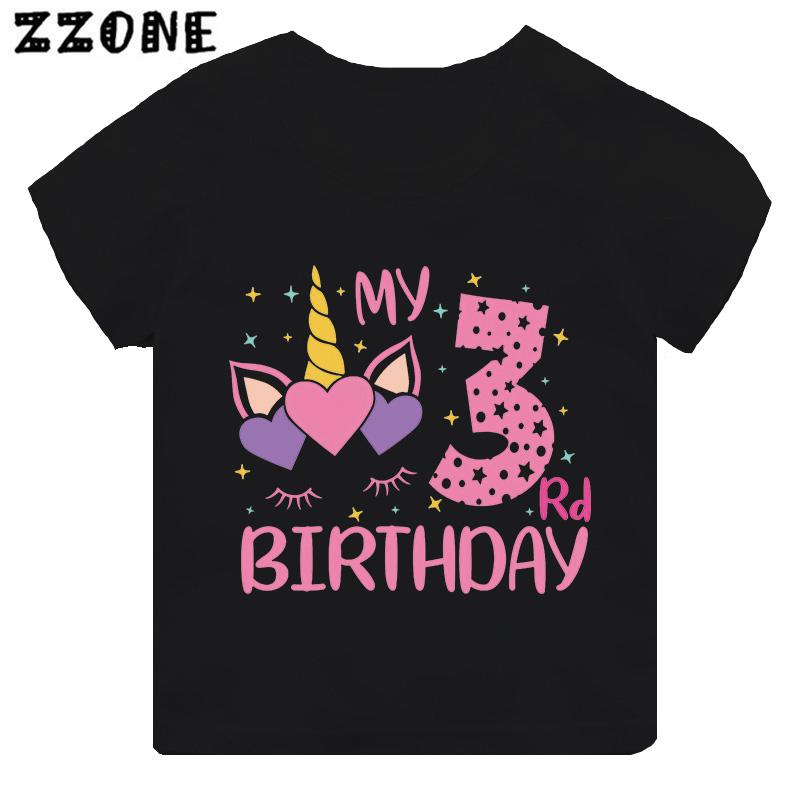 My 1 2 3 4 5 6 7 8 9 Th Years Birthday Unicorn Print Cute Girls Clothes Summer Short Sleeve Kids T Shirt Baby Boys TShirts