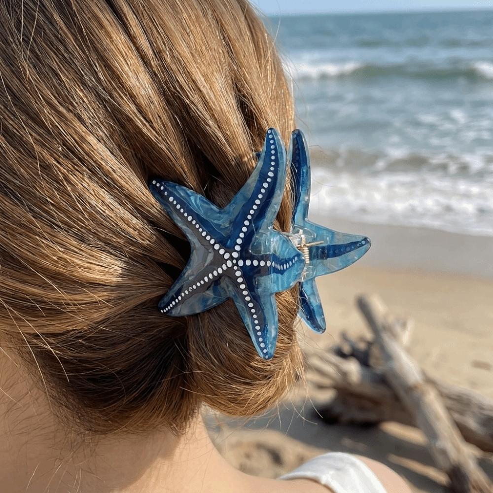 Non-Slip Starfish Hair Claw Clip Ocean Style Hair Barrettes Acetate Shark Clip  For Women