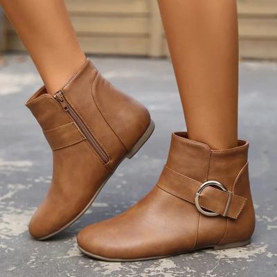 Women's Shoes 2024 Hot Sale Side Zipper Women's Boots Fashion Belt Buckle Office and Career New Plus Size Solid Ankle Boots