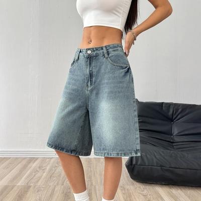 Pantaloncini Bermuda Jeans da Donna Vita Alta Lunghezza al Ginocchio Jorts Larghi Gamba Larga Pantaloncini di Jeans Larghi con Tasche