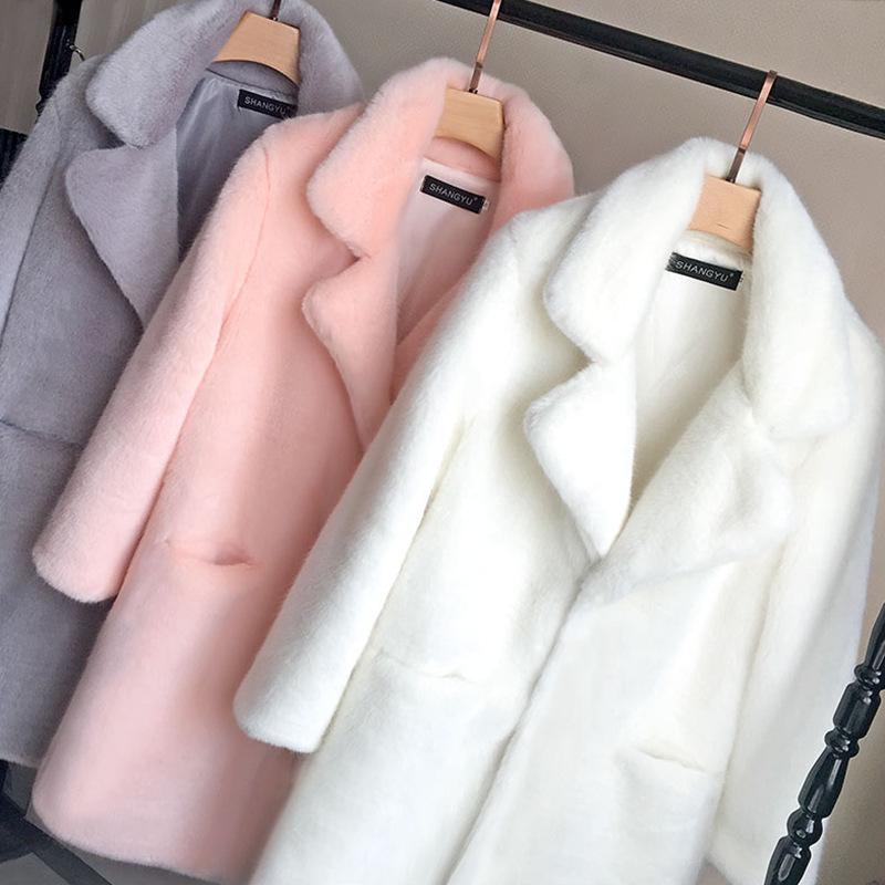 

2024 Autumn/Winter Women’s Mid-Length Faux Mink Fur Leather Coat 4XL