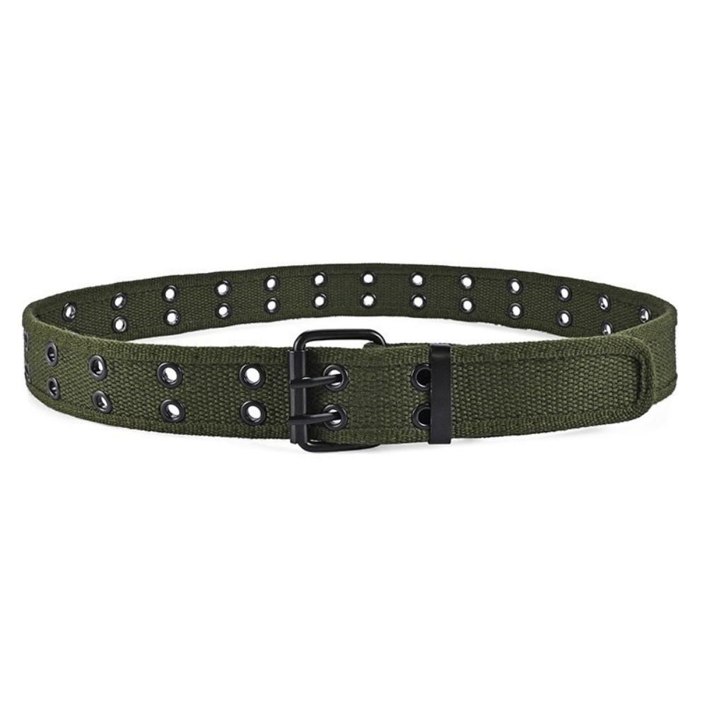 Woven Canvas Waist Belt Metal Buckle Woven Belts Versatile Double Row Buckle Belt Leisure Wear