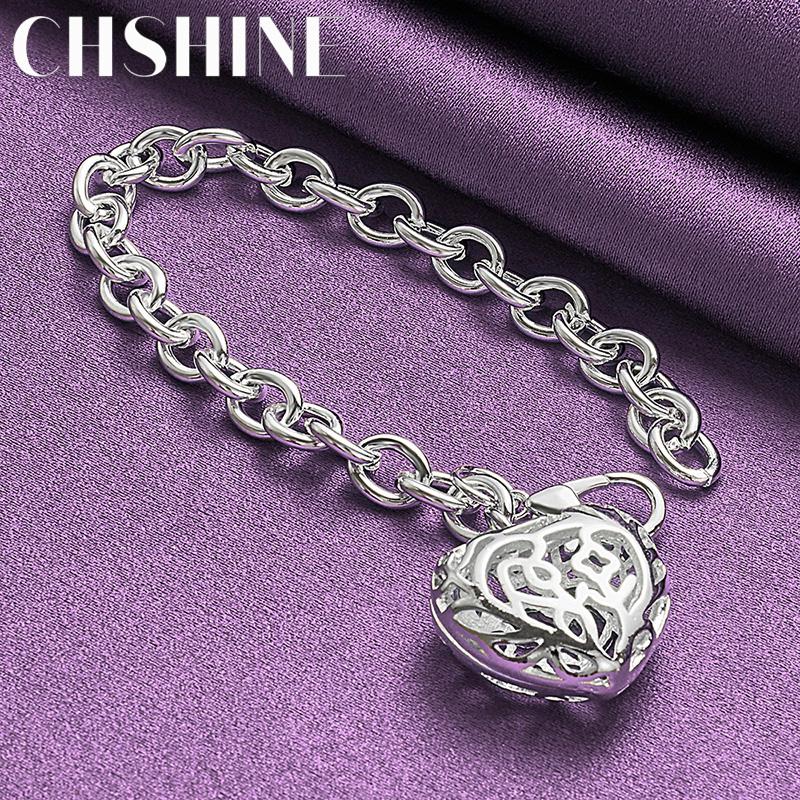CHSHINE 925 Sterling Silver Charm Hollow Heart Bracelet for Women Wedding Party Fashion Jewelry