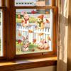 Watercolor Autumn Fallen Leaves Small Rabbit Outdoor Glass Display Case Beautification Decoration Static Cling Stickers