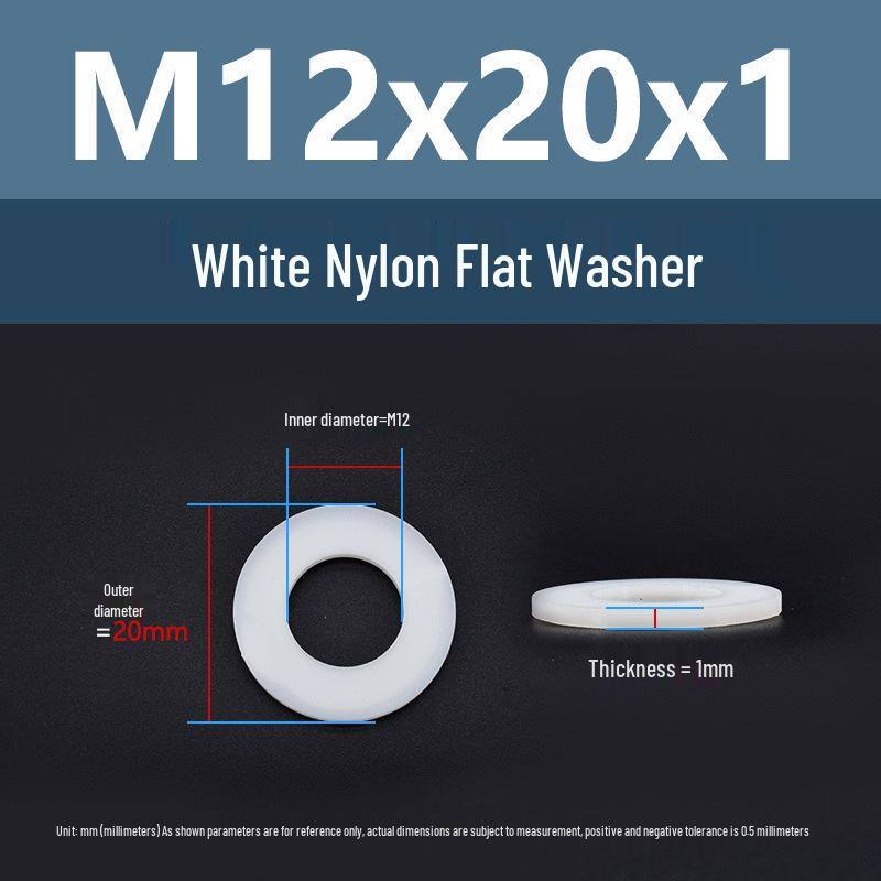 Yigu High-Temperature Wear-Resistant White Nylon Flat Washer, Sizes M2-M24