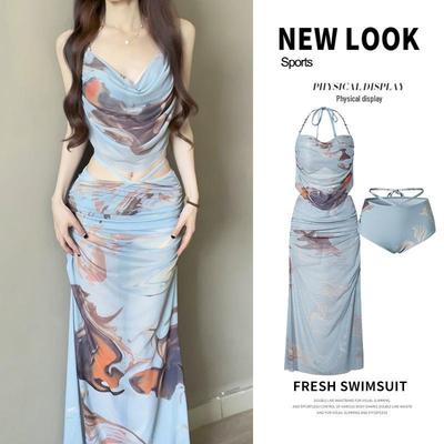 Women's Sexy Three-Piece Bikini Swimsuit: Seaside Holiday, Small Chest Support, Long Skirt Hot Spring Set