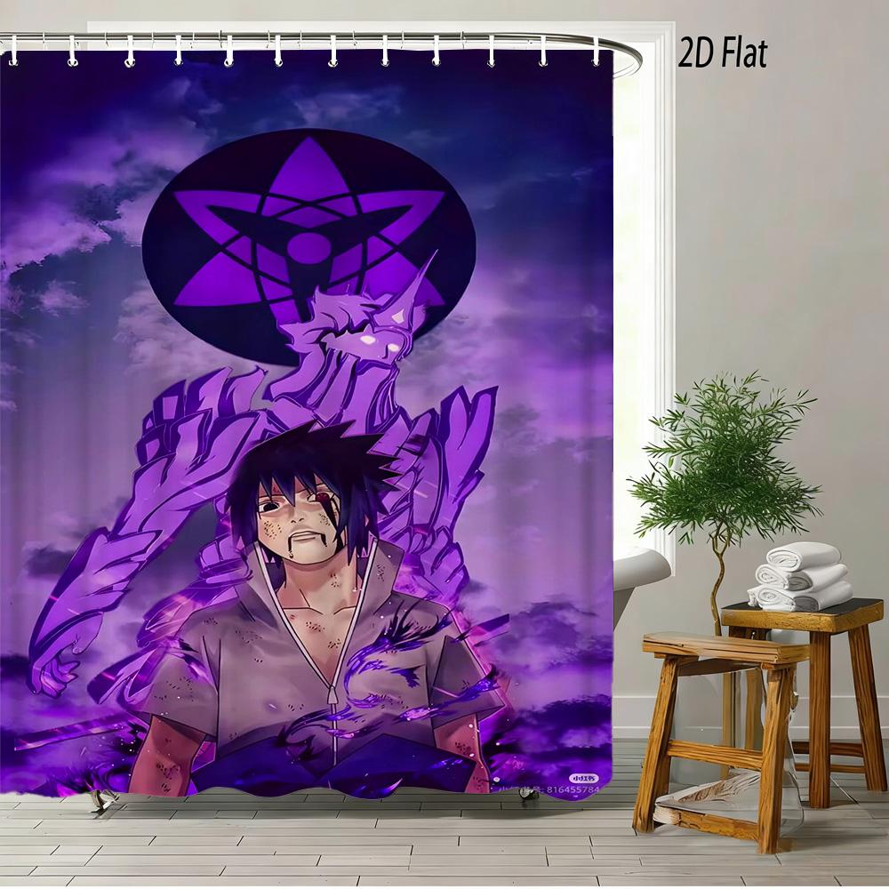 2D Flat Naruto Anime Sakura Haruno Tree Village Scene Print Waterproof Shower Curtain For Bathroom Decor