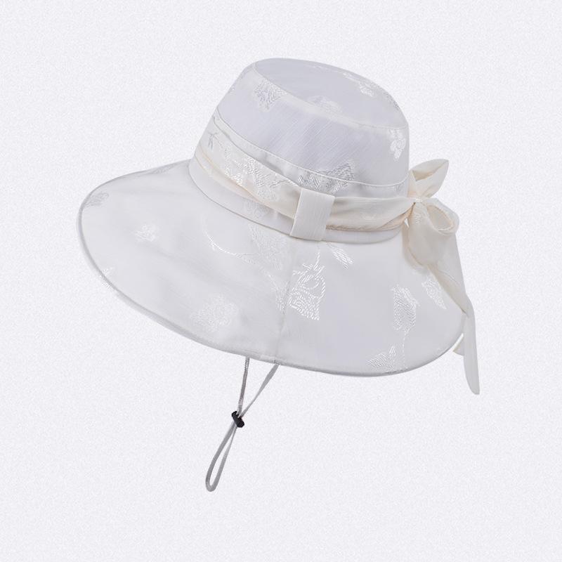 Fisherman Hat for Women In Spring and Summer Fashion Versatile Sunshade and Sunscreen Breathable Show Small Face Sunhat Ribbon Bow Sunhat