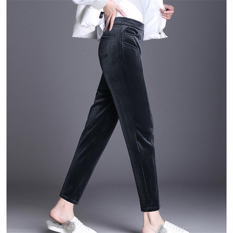 Autumn Winter Women Solid Color Pant Casual Elastic High Waist Straight Leg Trousers LooseCorduroy Warm Thick Haren Pants Female