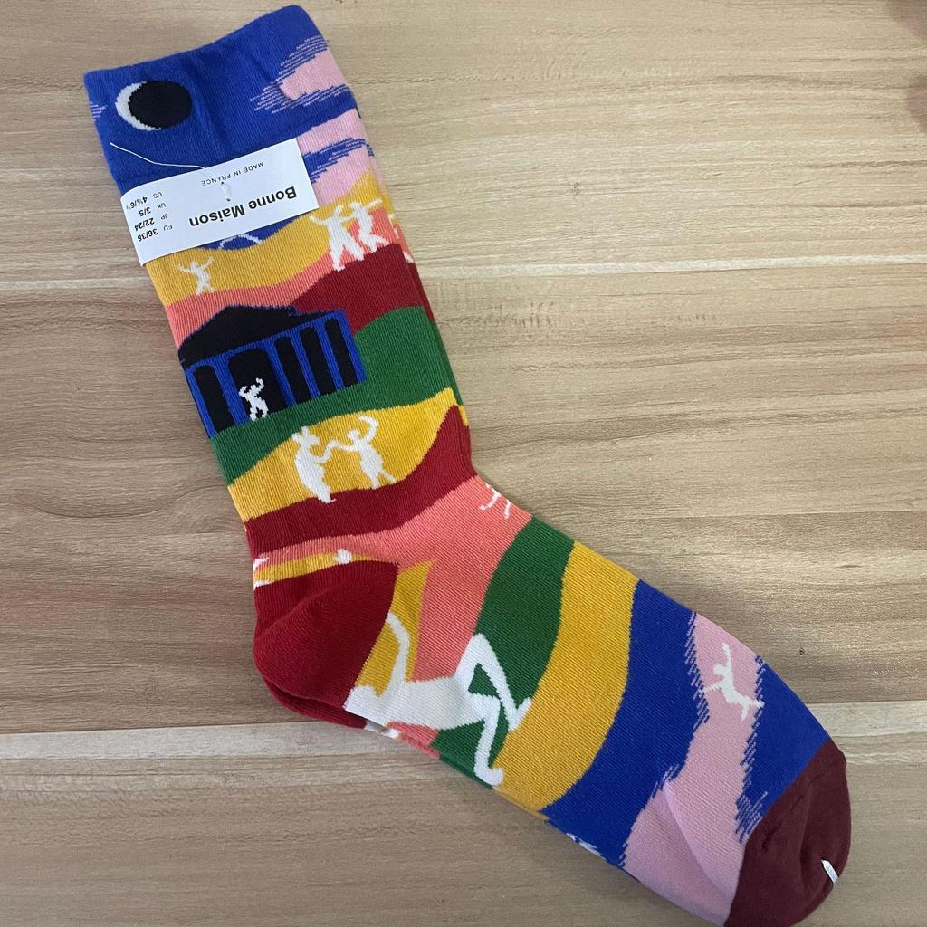 Bonne Maison: Retro-Ölgemälde-Socken für Damen, mittelhoch, luxuriös, französisch, bis zur Wade