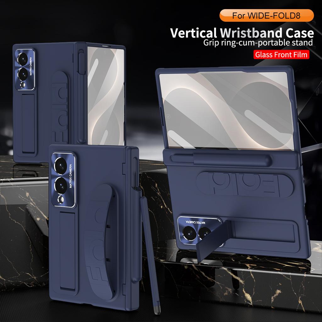 For Samsung Galaxy Z Fold 8 Wide Case Hard With Wrist Strap Stand Film Protective Back Cover Case For Samsung Z Fold 8 Shell