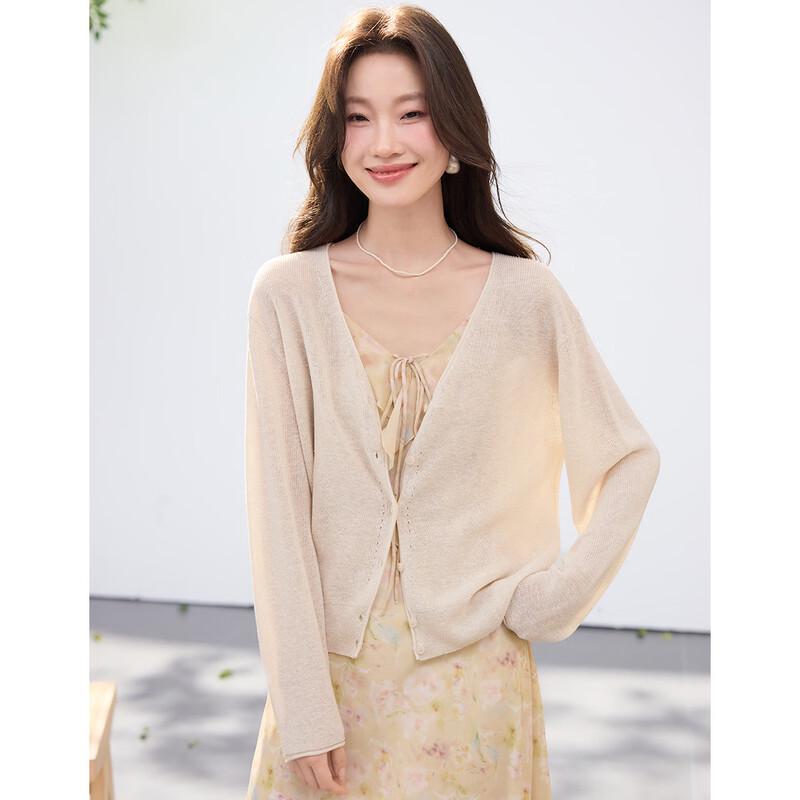 Sanpowa Lyocell Silk Blend Casual V-Neck Cardigan L