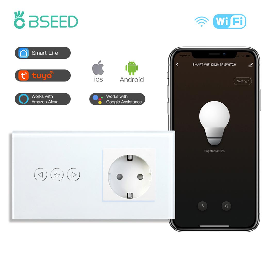 BSEED Wifi Stmívací Spínače 1pólový Chytrý Dotykový Spínač Nahoru Dolů Tuya Smart Life Aplikace Alexa S EU Zásuvkou USB Porty Type-c