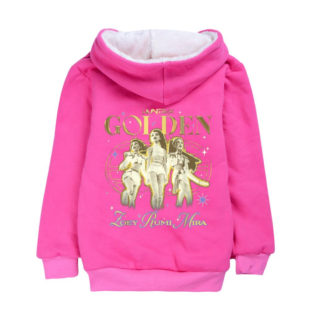 5049 Kinder Mädchen Kpop Zoey Mira Rumi Goldener Aufdruck Lässige Langarm Samt Warme Winterjacke