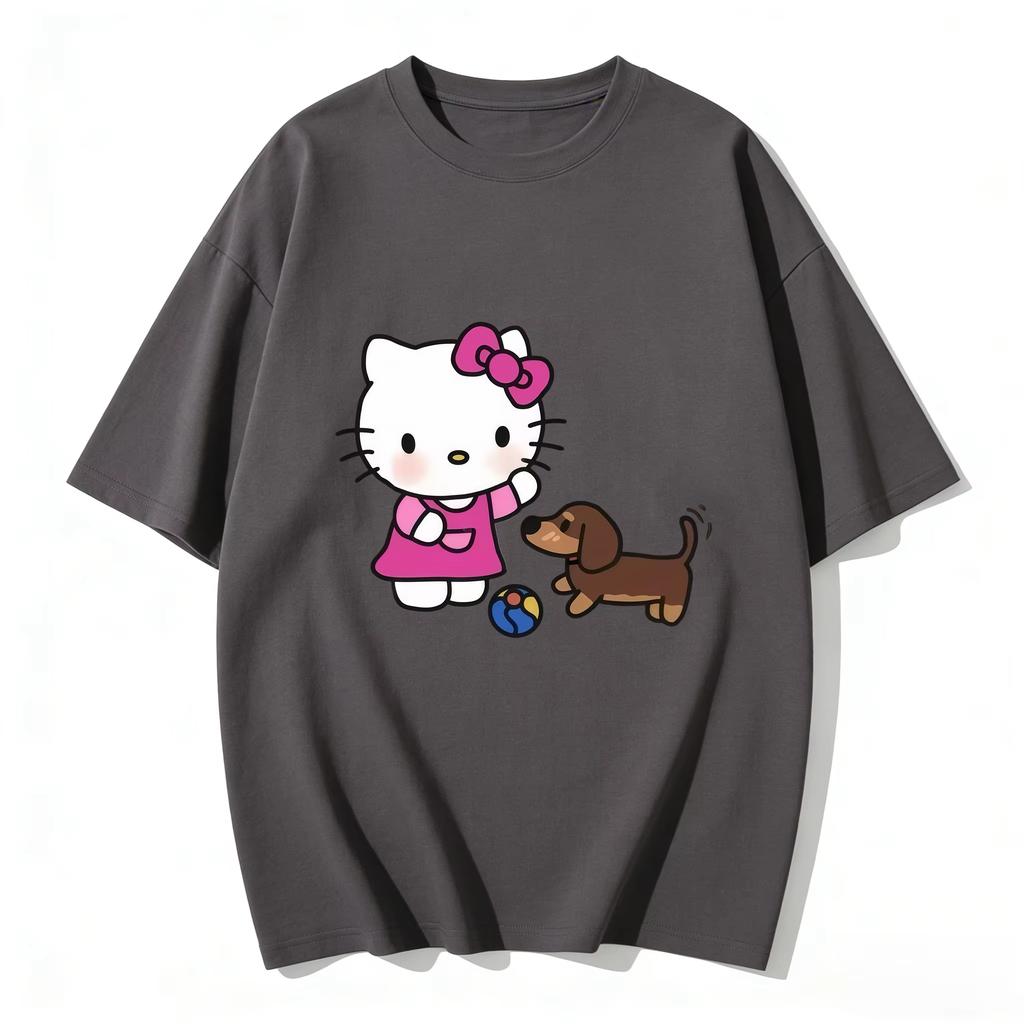 Summer Hello Kitty Cartoon Printed Short Sleeve Pure Cotton Tshirt Parentchild Outfit Classic Fashion Womens Tees Tops