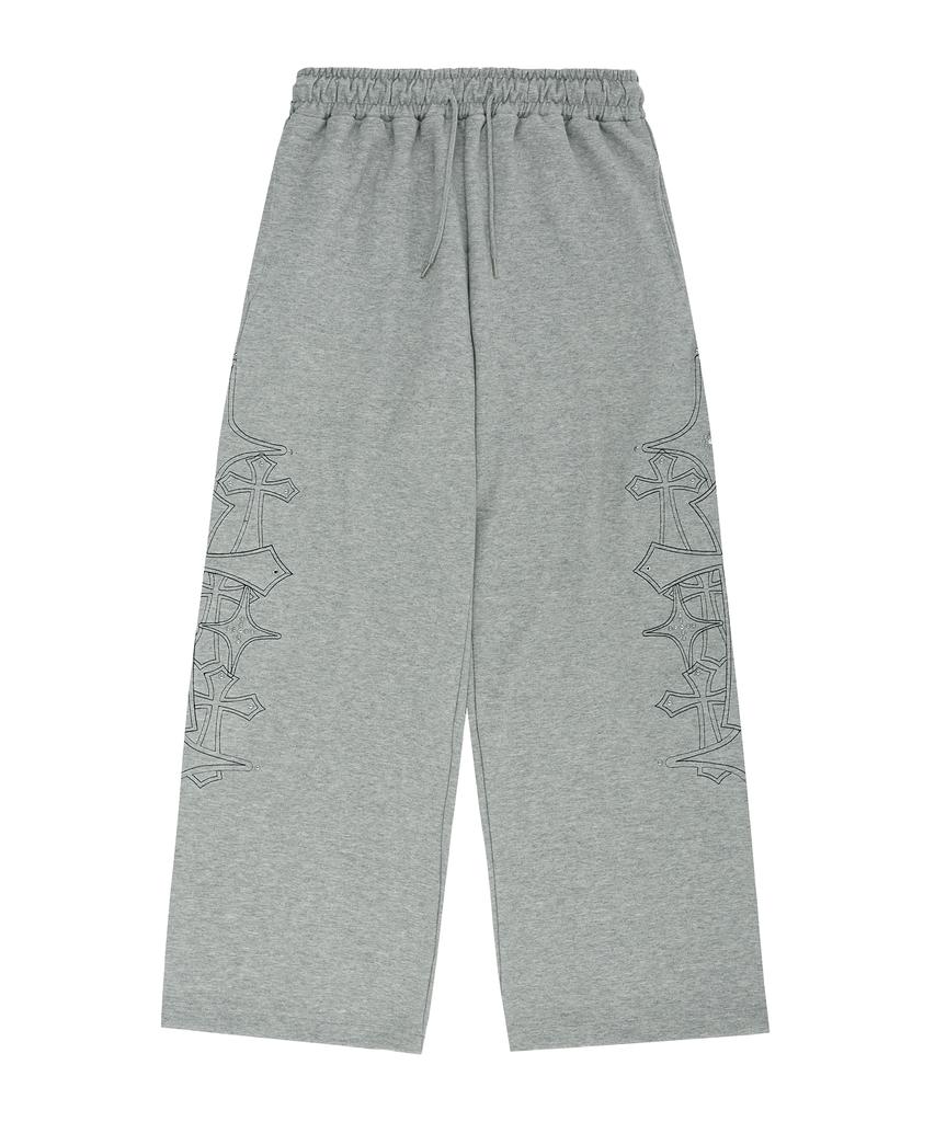 EASY NO EASY Stud Needle Work Sweatpants - Grey