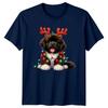 Christmas Puppy Reindeer Antlers Holiday Lights Unisexs Unisexs Graphic Tee