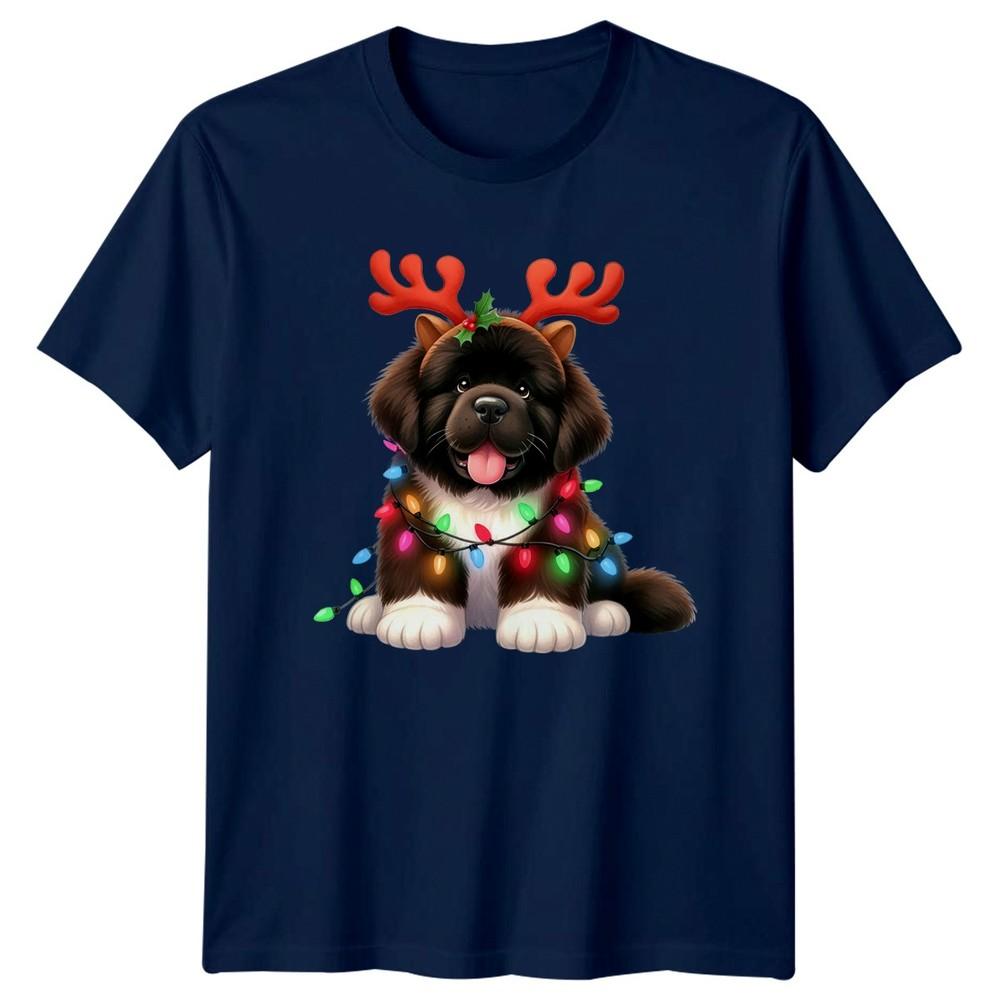 Christmas Puppy Reindeer Antlers Holiday Lights Unisexs Unisexs Graphic Tee