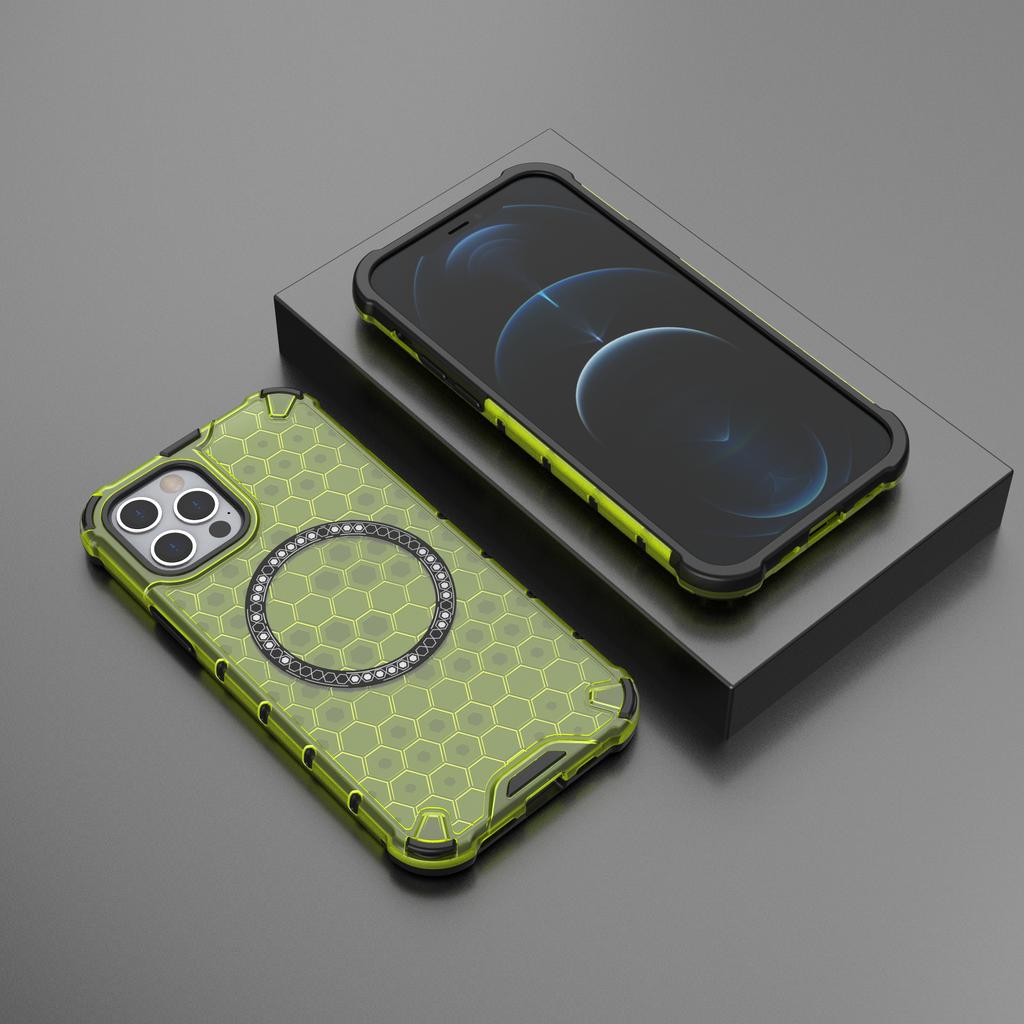 Für iPhone 12/12 Pro Magnetische Hülle Wabenförmig Sturzsicher TPU+PC Handyhülle