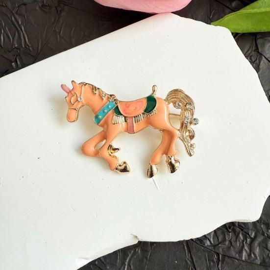 Broszka Koń Wielokolorowa Emalia Złote Krawędzie Kreskówkowy Wzór Rok Konia Pin Torebki Szaliki Akcesoria