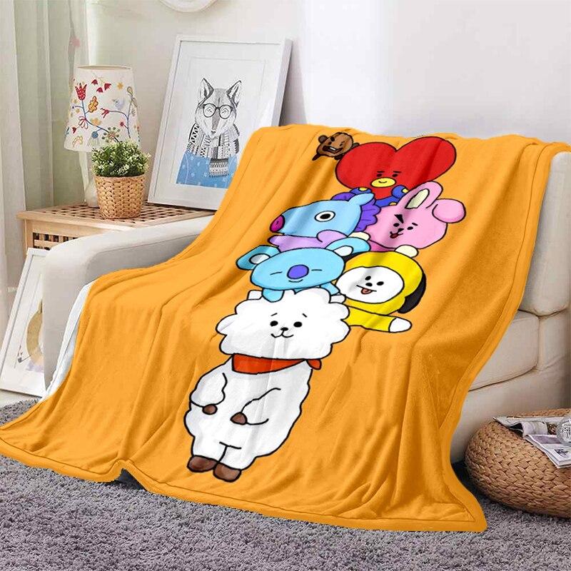 2022 Kreslená deka bt21 Měkké fleecové deky Deky Home Dekor Ložnice Obývací pokoj PohovkaDigital potištěné deky na cesty